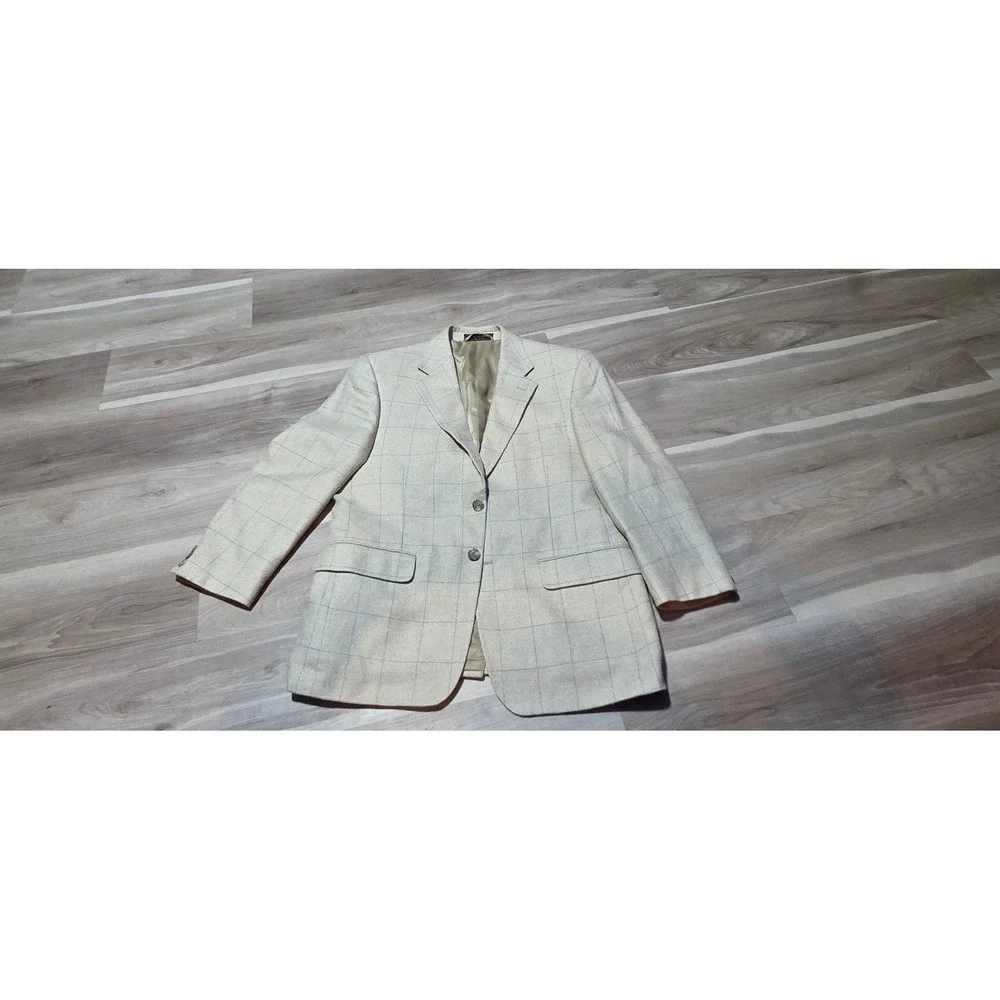 Haspel Men's Beige Blue Check Blazer Two-Button Double Vent 22